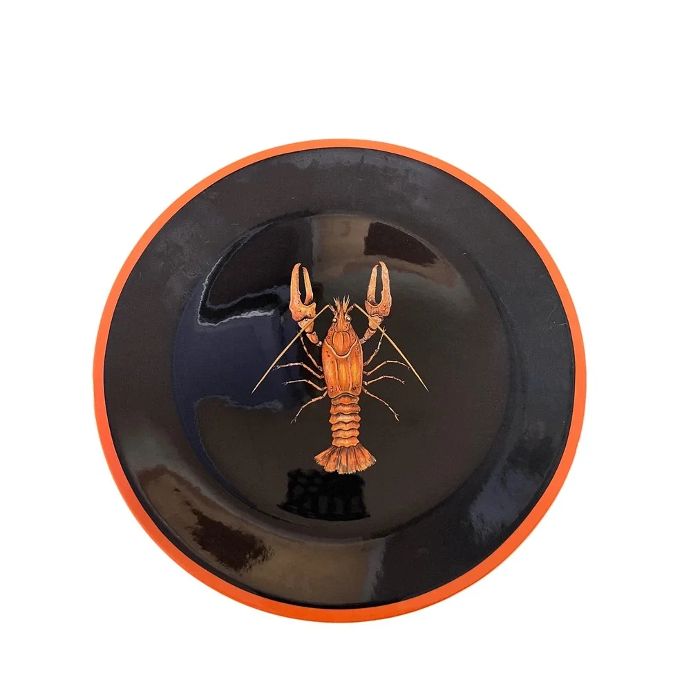 3X Set Villeroy‎ Boch Vitro Porcelain Crayfish Lobster Black Orange Accent Plate